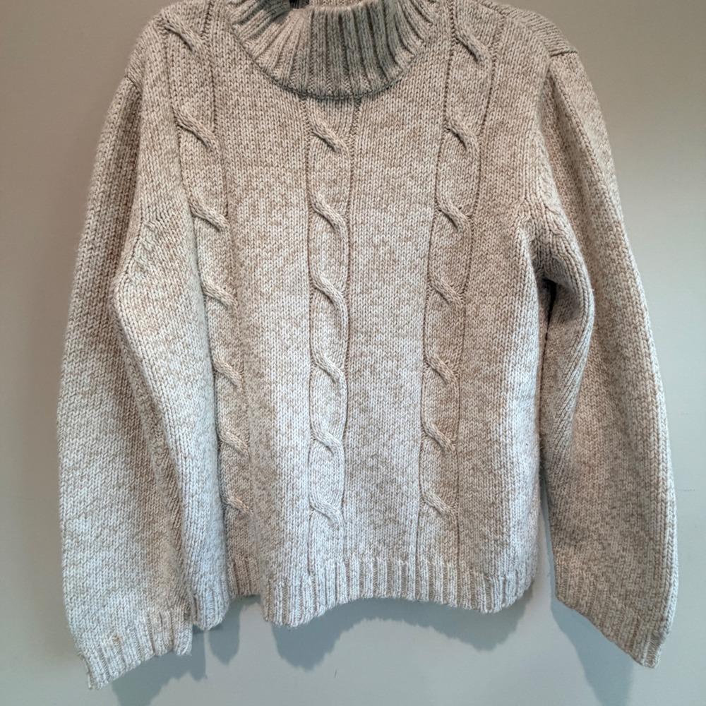 VTG Carolyn Taylor Cable Knit Sweater Women L Beige Mock Neck Minimalist Indie